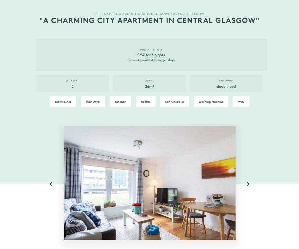 holiday home website for bookings in Edinburgh